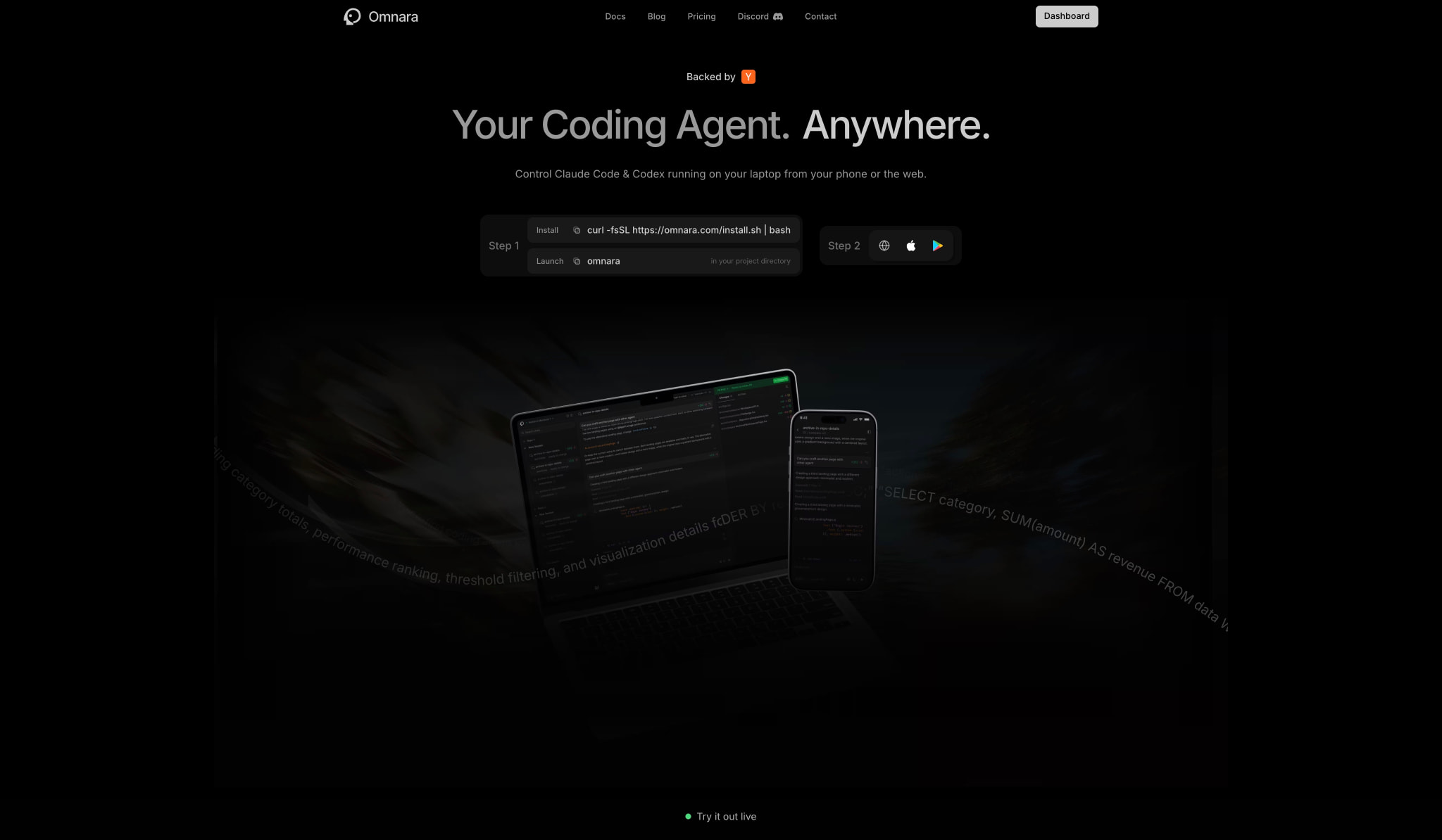 Omnara - Claude Code & Codex Mobile & Web Client captured website design