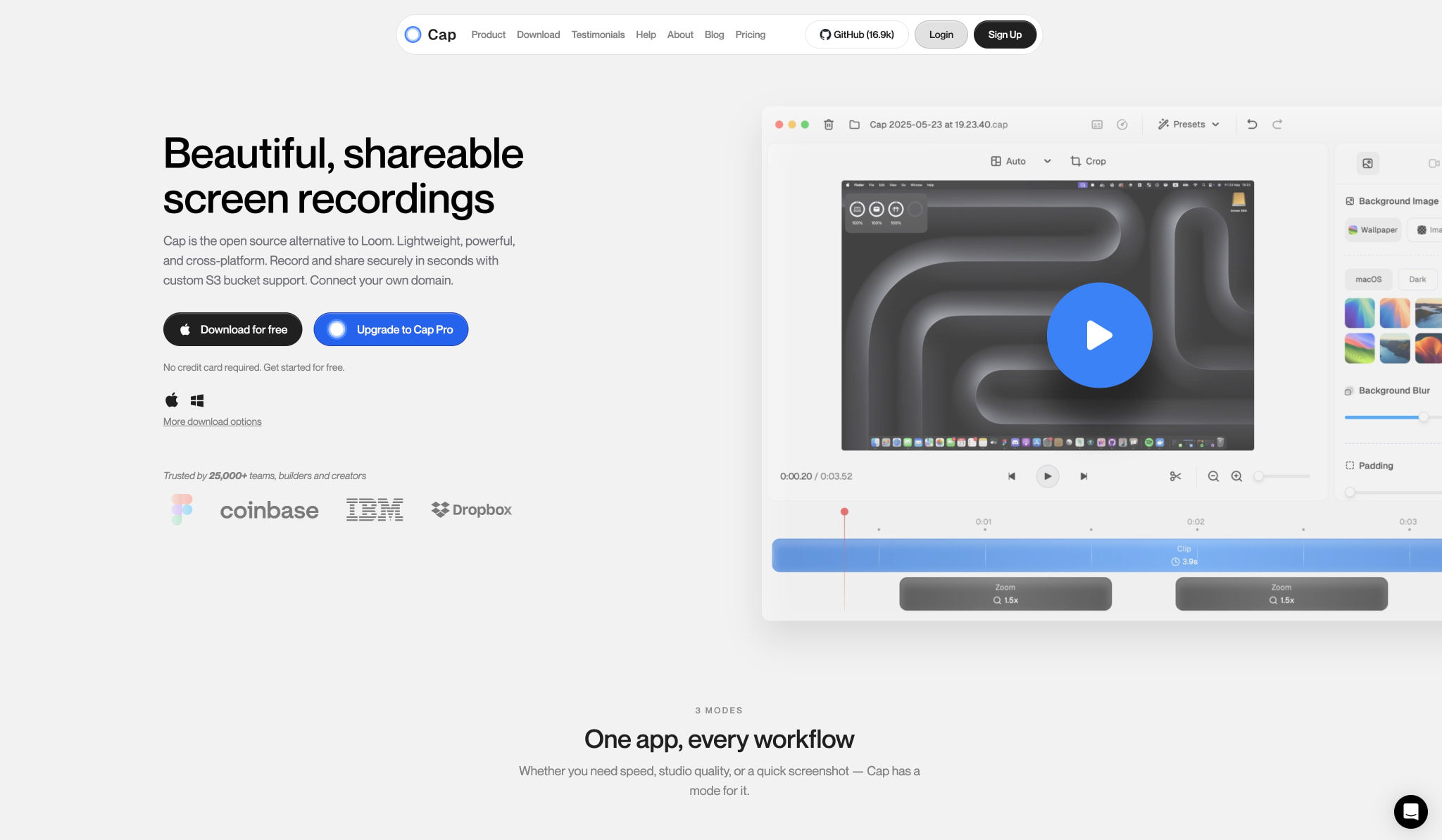 Cap — Beautiful screen recordings, owned by you. captured website design