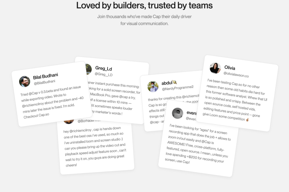 Cap — Beautiful screen recordings, owned by you. captured website design