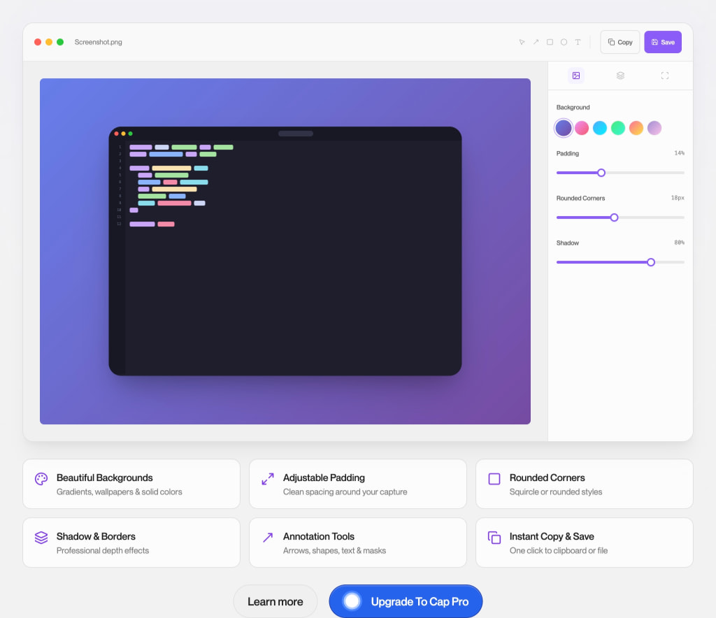 Cap — Beautiful screen recordings, owned by you. captured website design