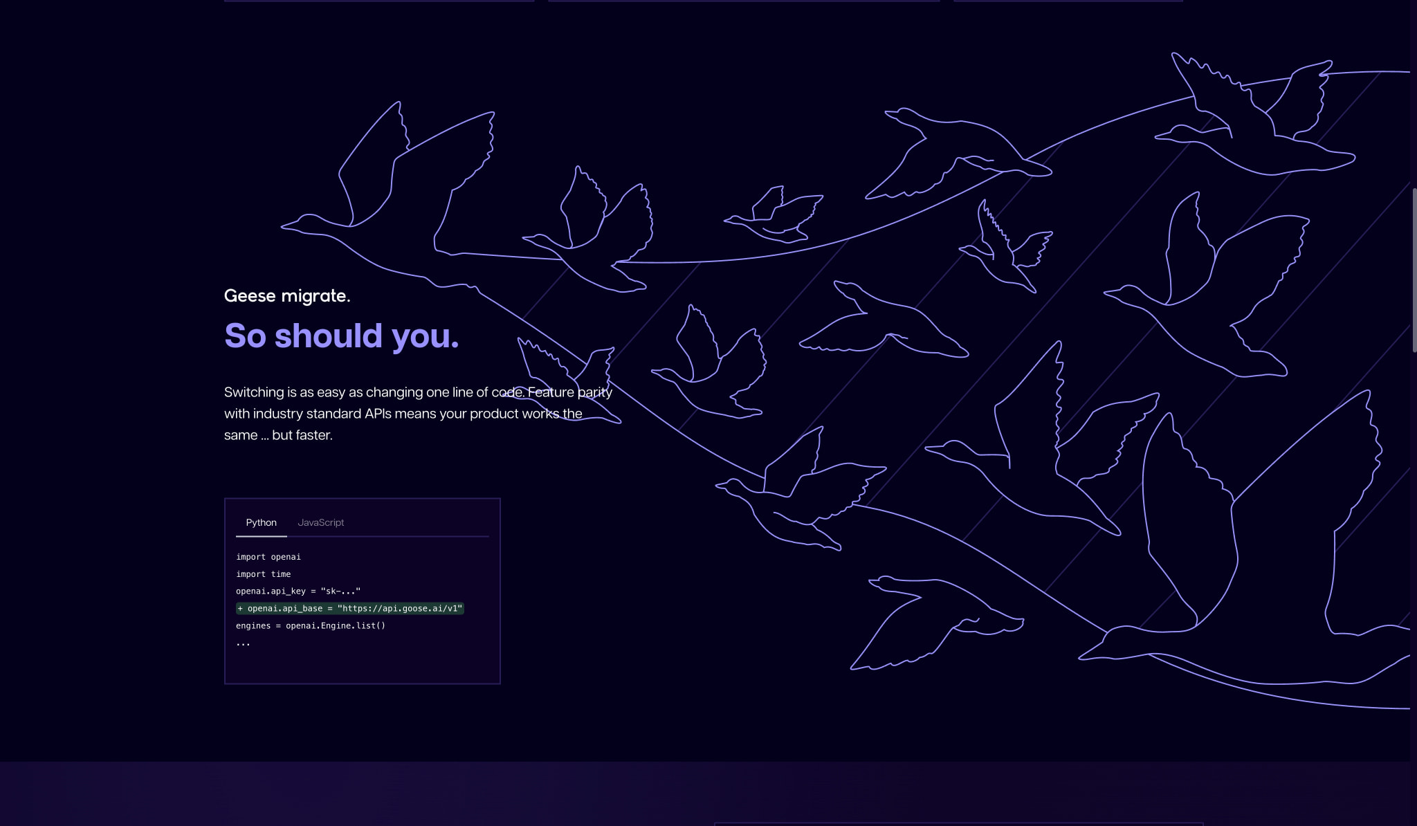GooseAI captured website design
