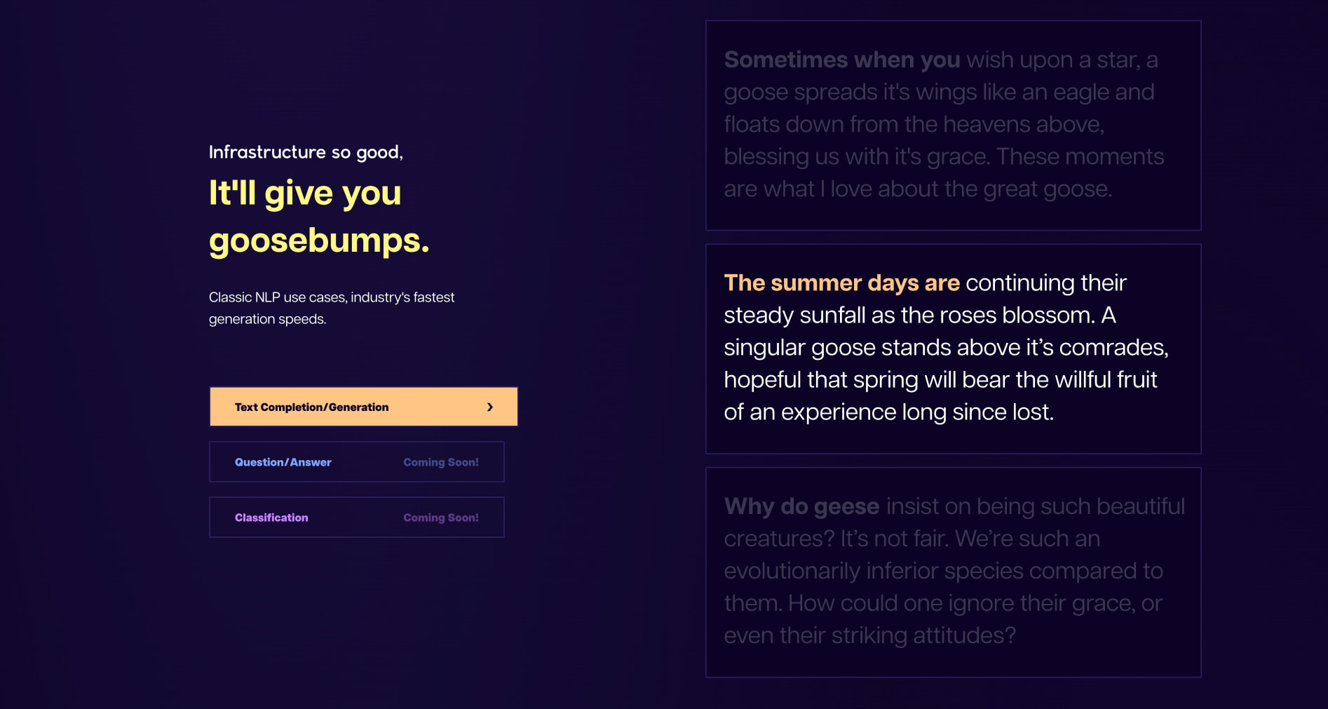 GooseAI captured website design
