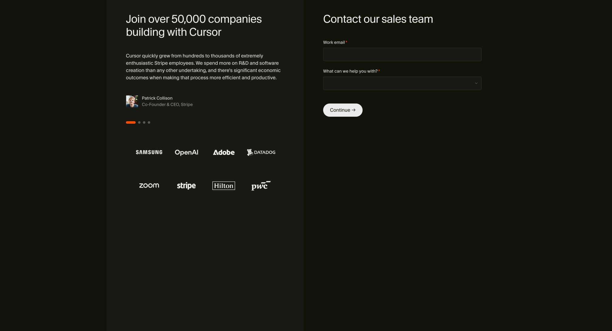 Cursor · Contact our sales team captured website design
