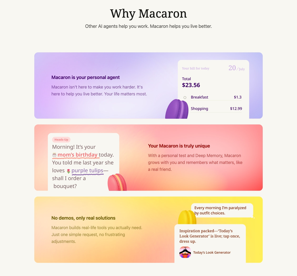 Macaron – World's First Personal AI Agent captured website design