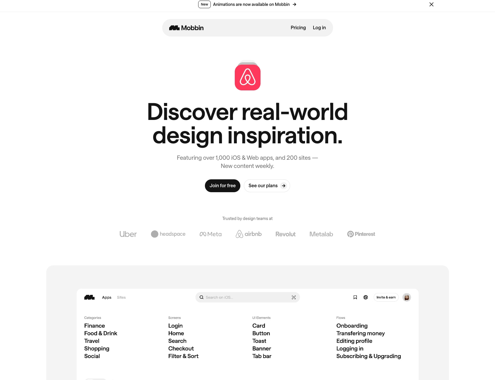 Mobbin — UI & UX design inspiration for mobile & web apps captured website design