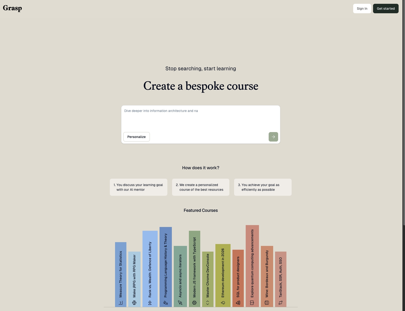 Grasp - Learning Made Personal captured website design