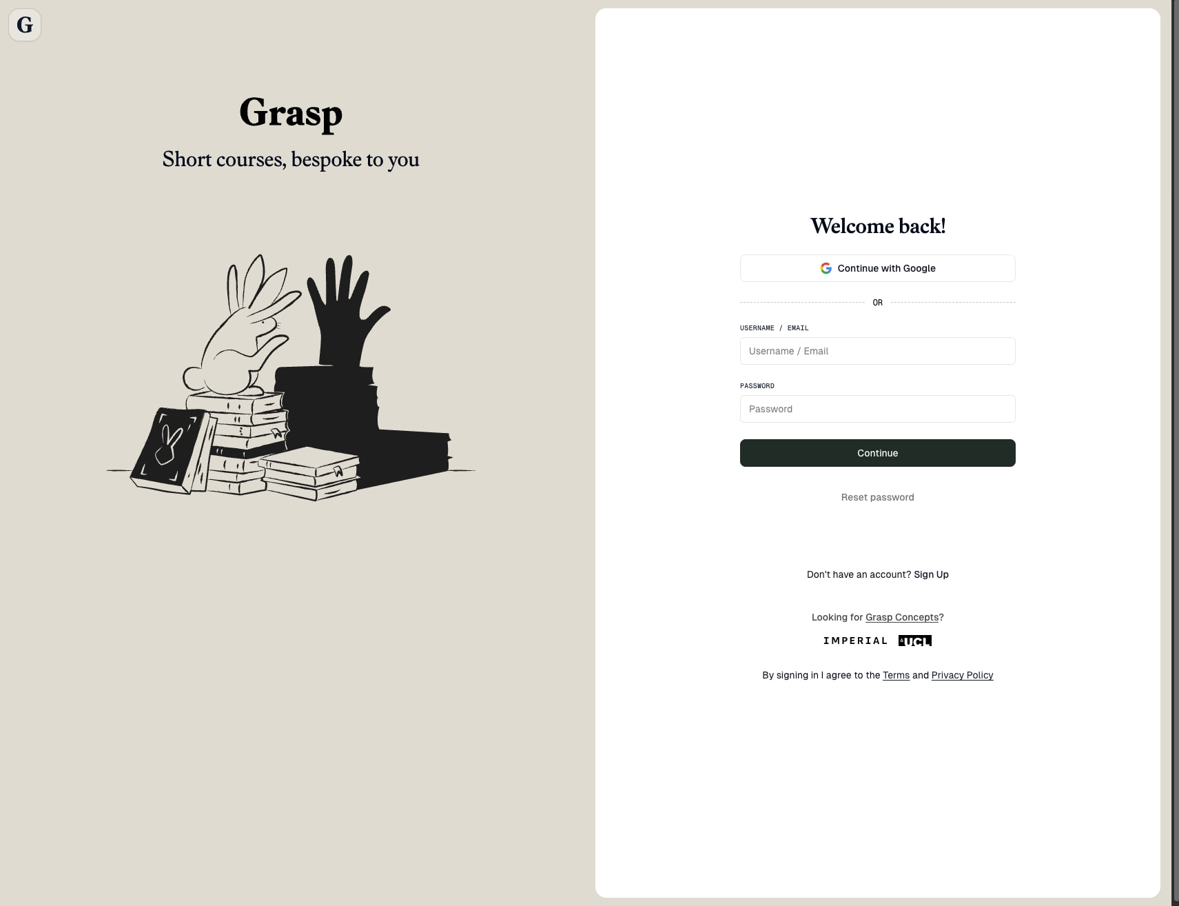 Grasp - Sign in captured website design