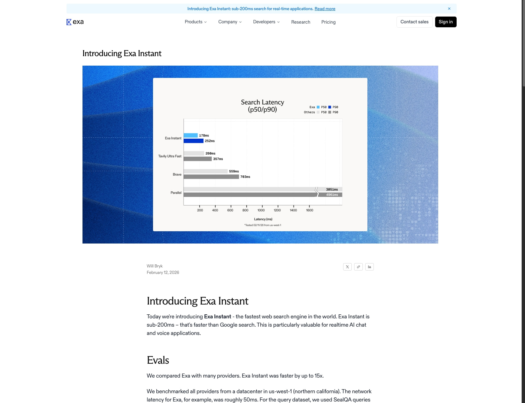 Exa AI Research Blog captured website design