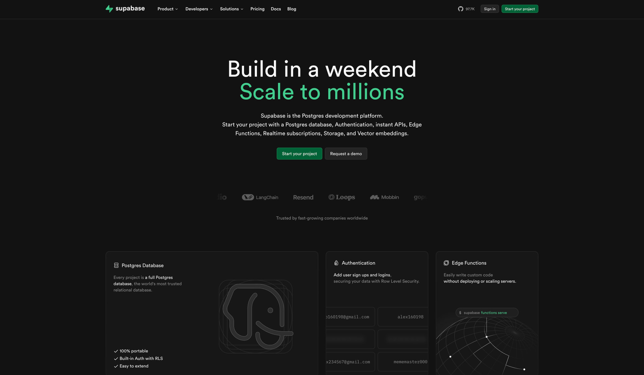 Supabase | The Postgres Development Platform. captured website design