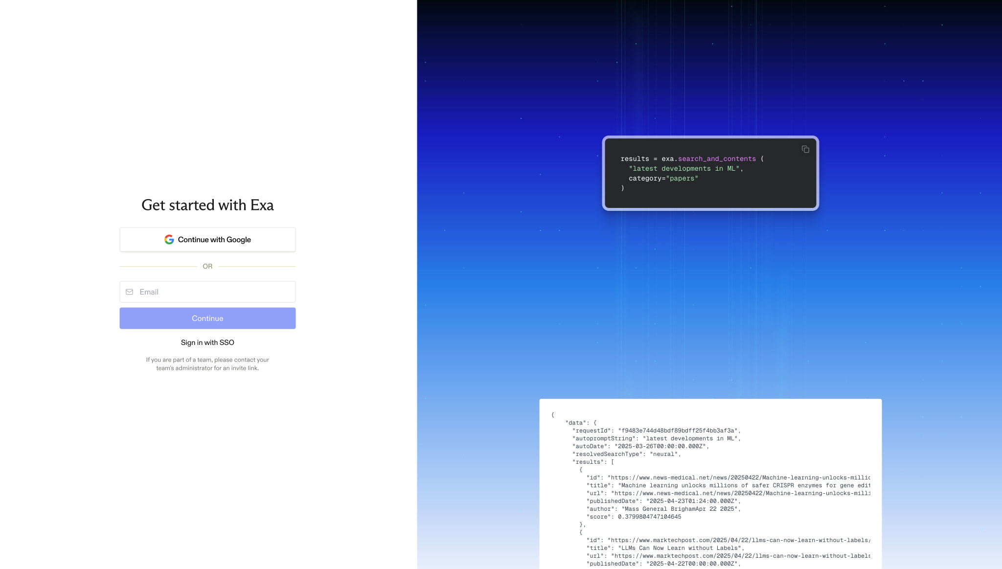 Exa Login captured website design