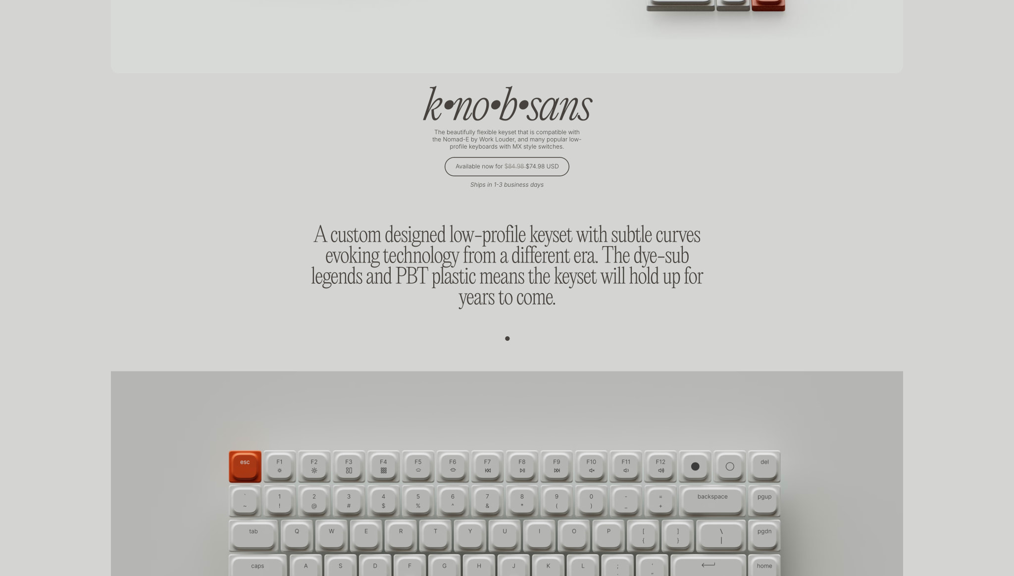 KNOB / k•no•b•sans / low-profile keyset captured website design