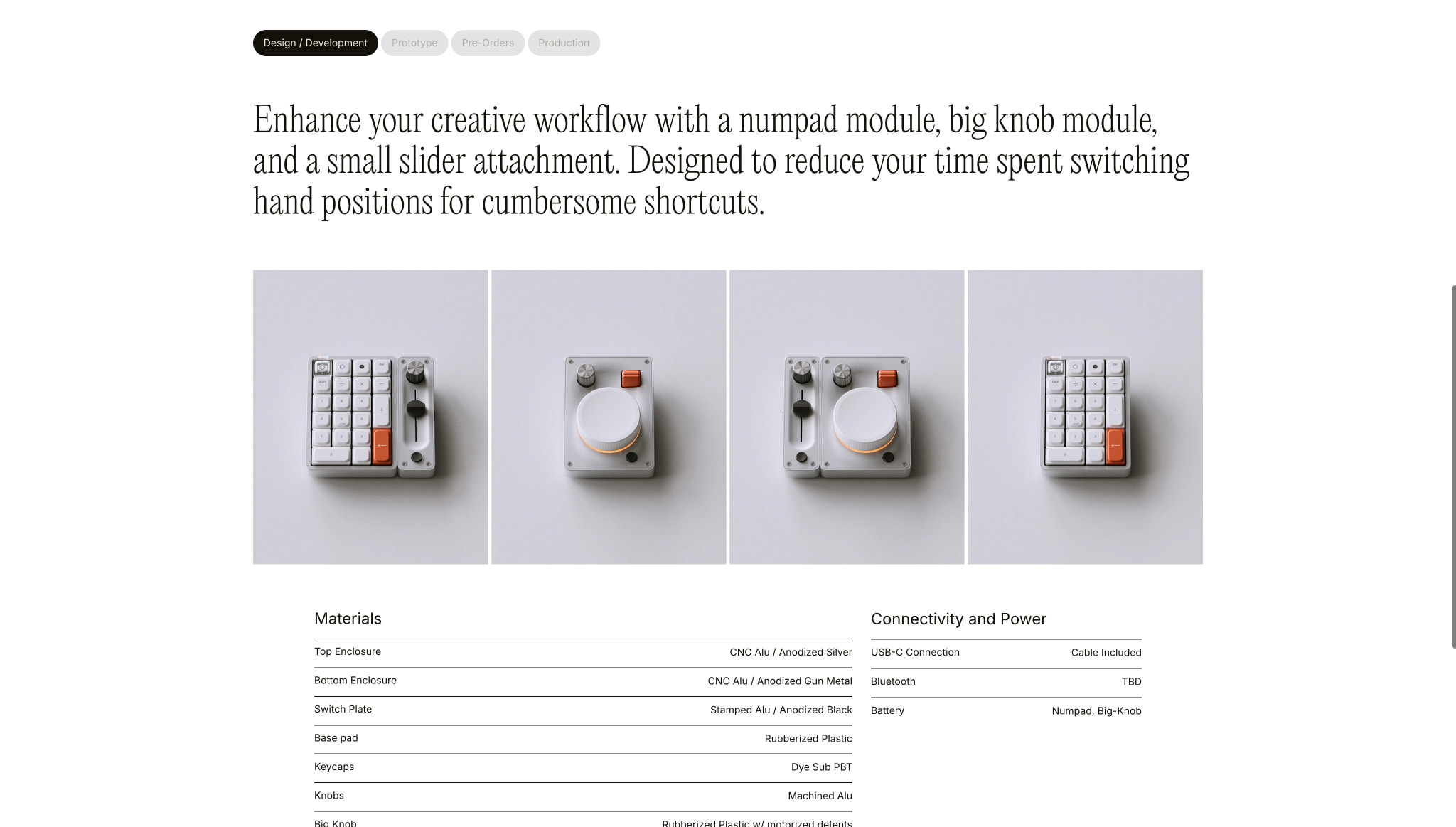 KNOB / k.no.b.less / numpad peripheral with magnetic attachments captured website design