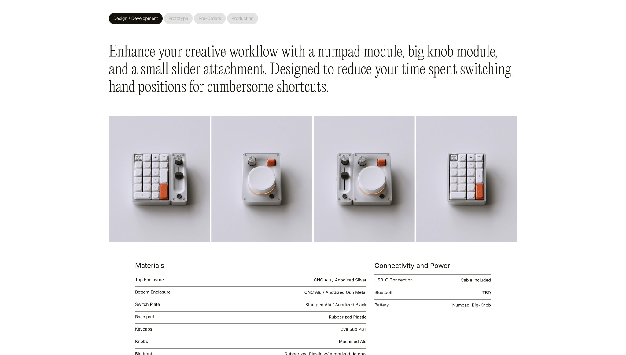 KNOB / k.no.b.less / numpad peripheral with magnetic attachments captured website design
