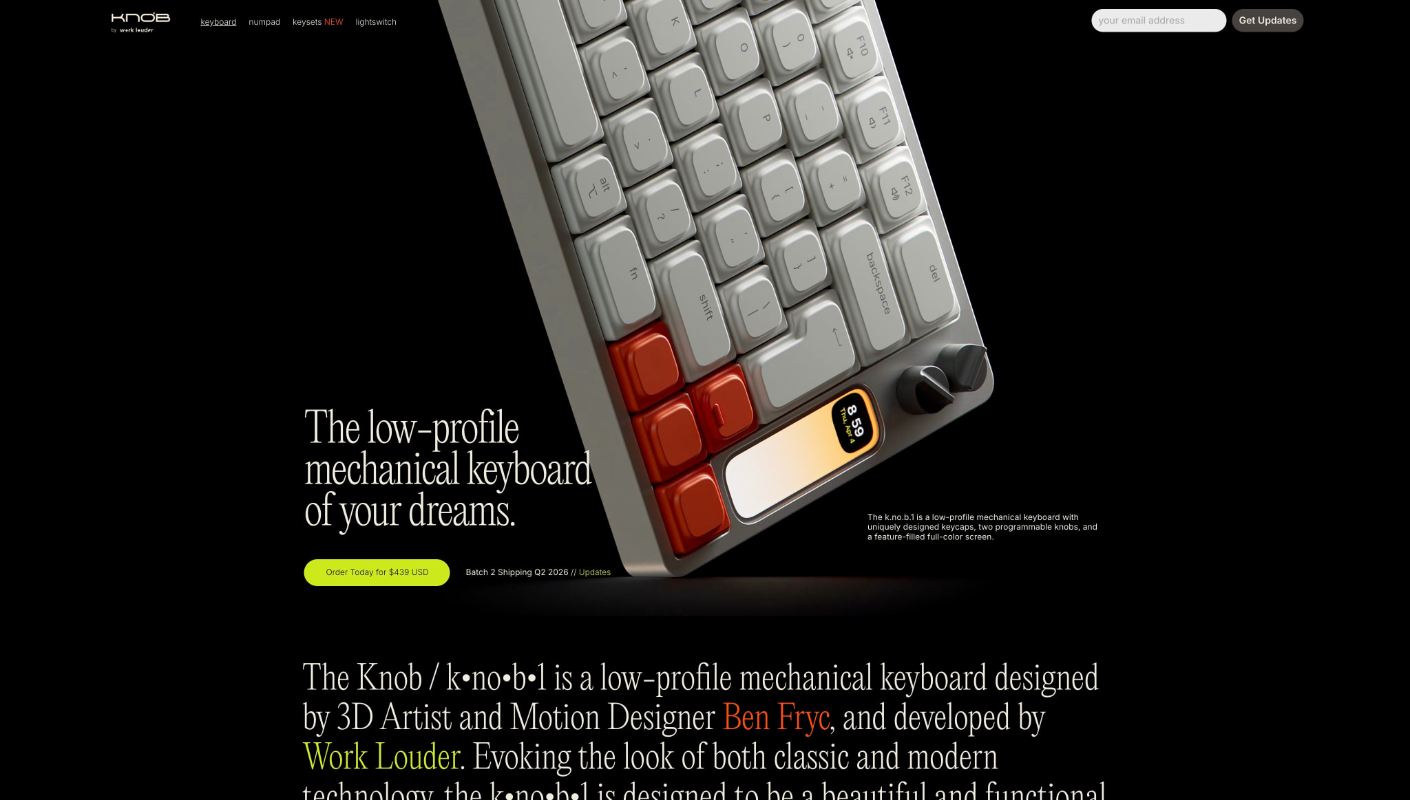 KNOB / k.no.b.1 / Low Profile Mechanical Keyboard captured website design