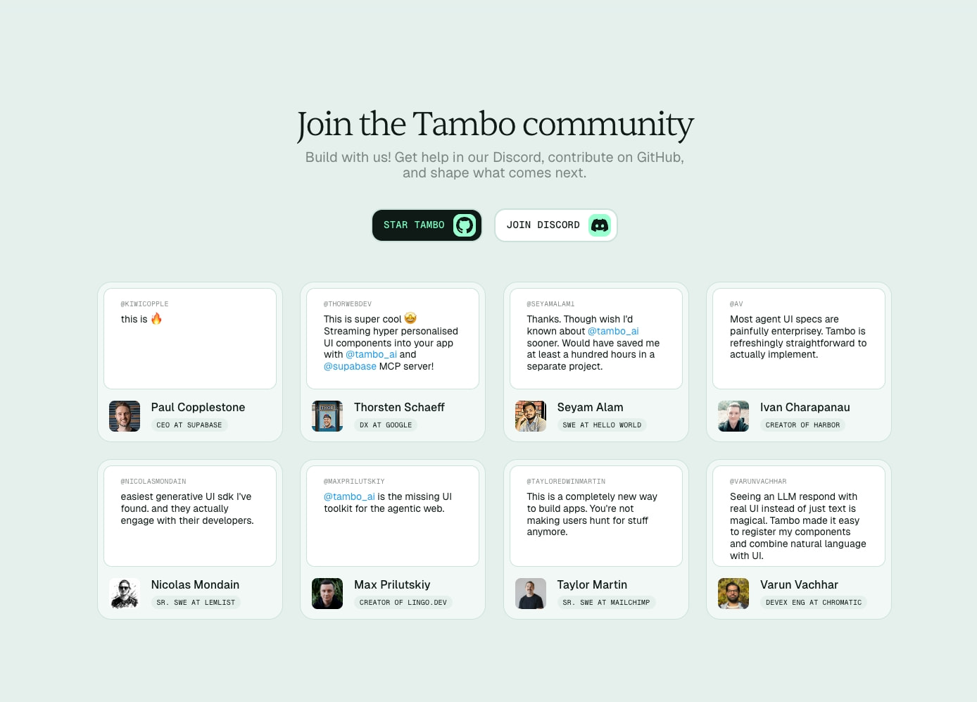 Tambo captured website design
