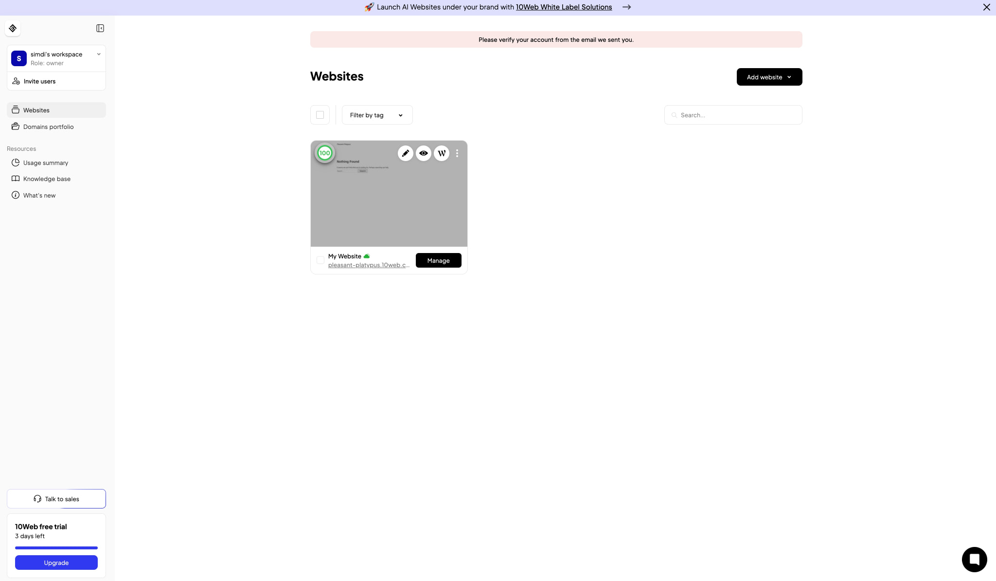Websites - Dashboard captured website design