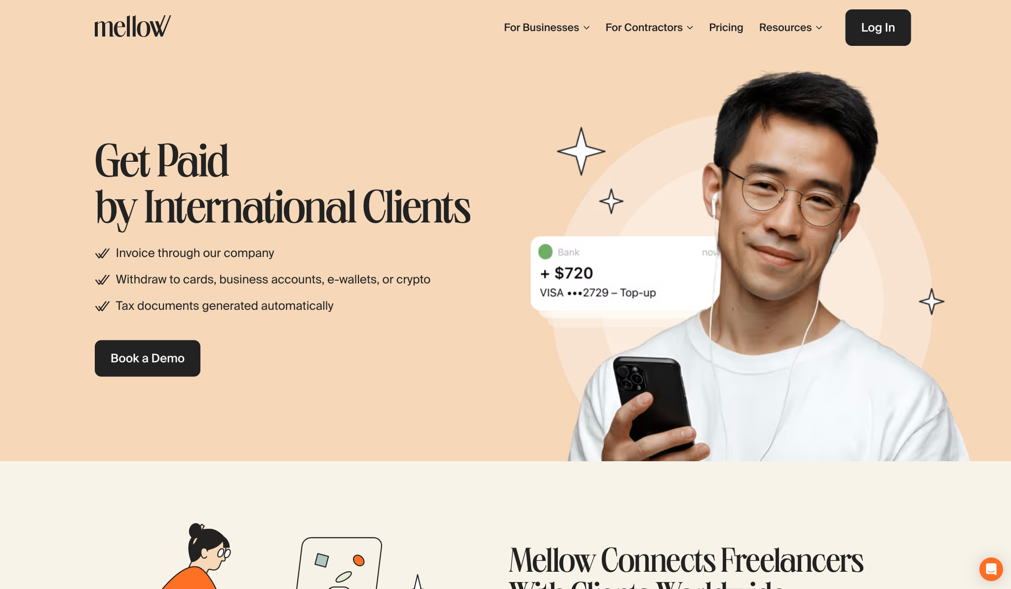 Payment system for freelancers and contractors | Mellow for freelancers captured website design