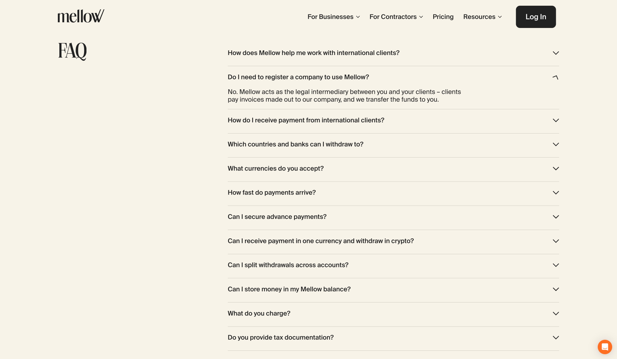 Payment system for freelancers and contractors | Mellow for freelancers captured website design