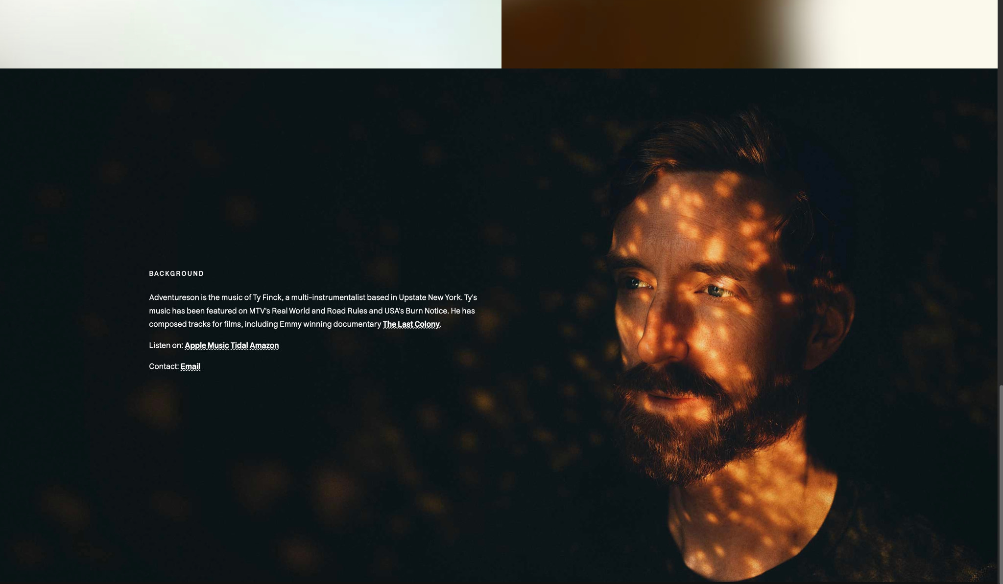 Adventureson 👻🦴 Ty Finck, Instrumental Ambient Music captured website design