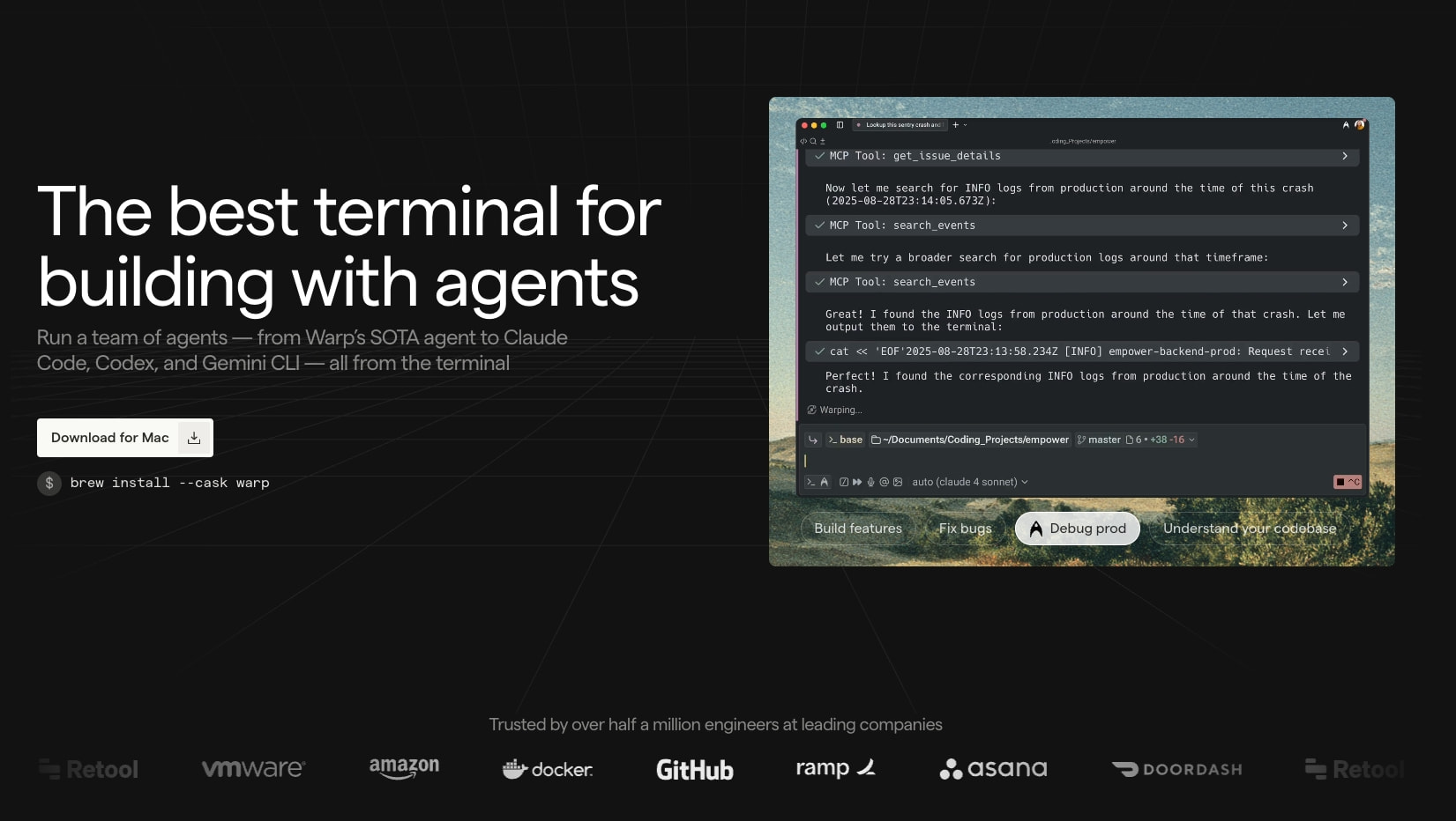 Warp: The Agentic Development Environment captured website design