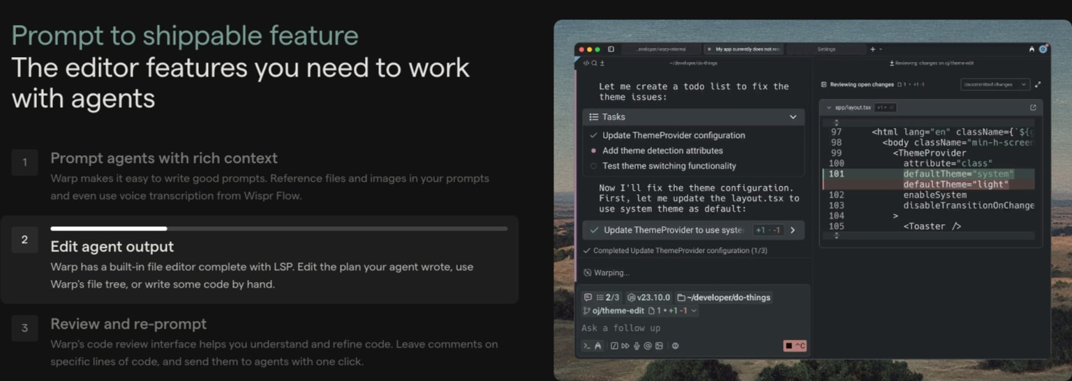 Warp: The Agentic Development Environment captured website design