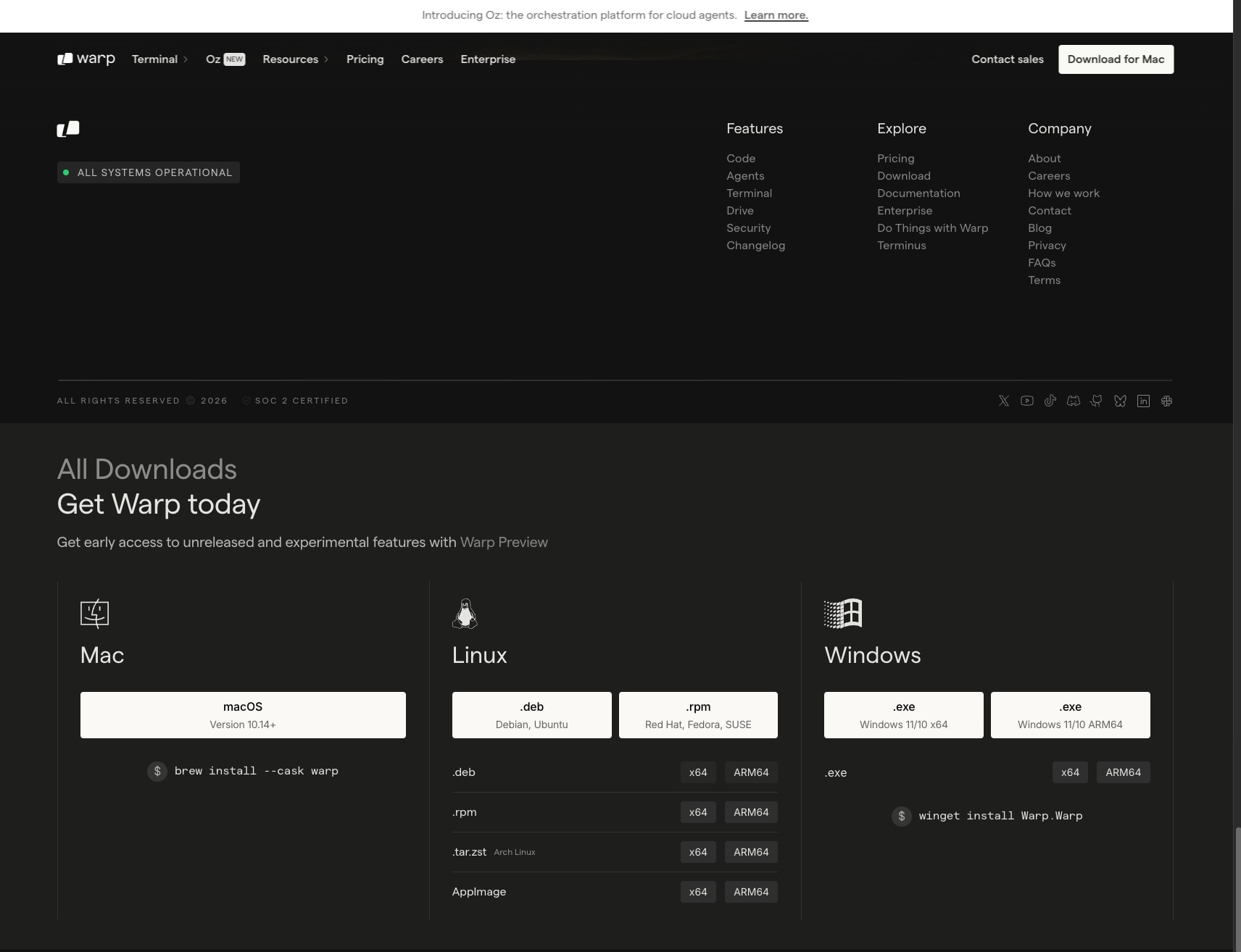 Warp: The Agentic Development Environment captured website design