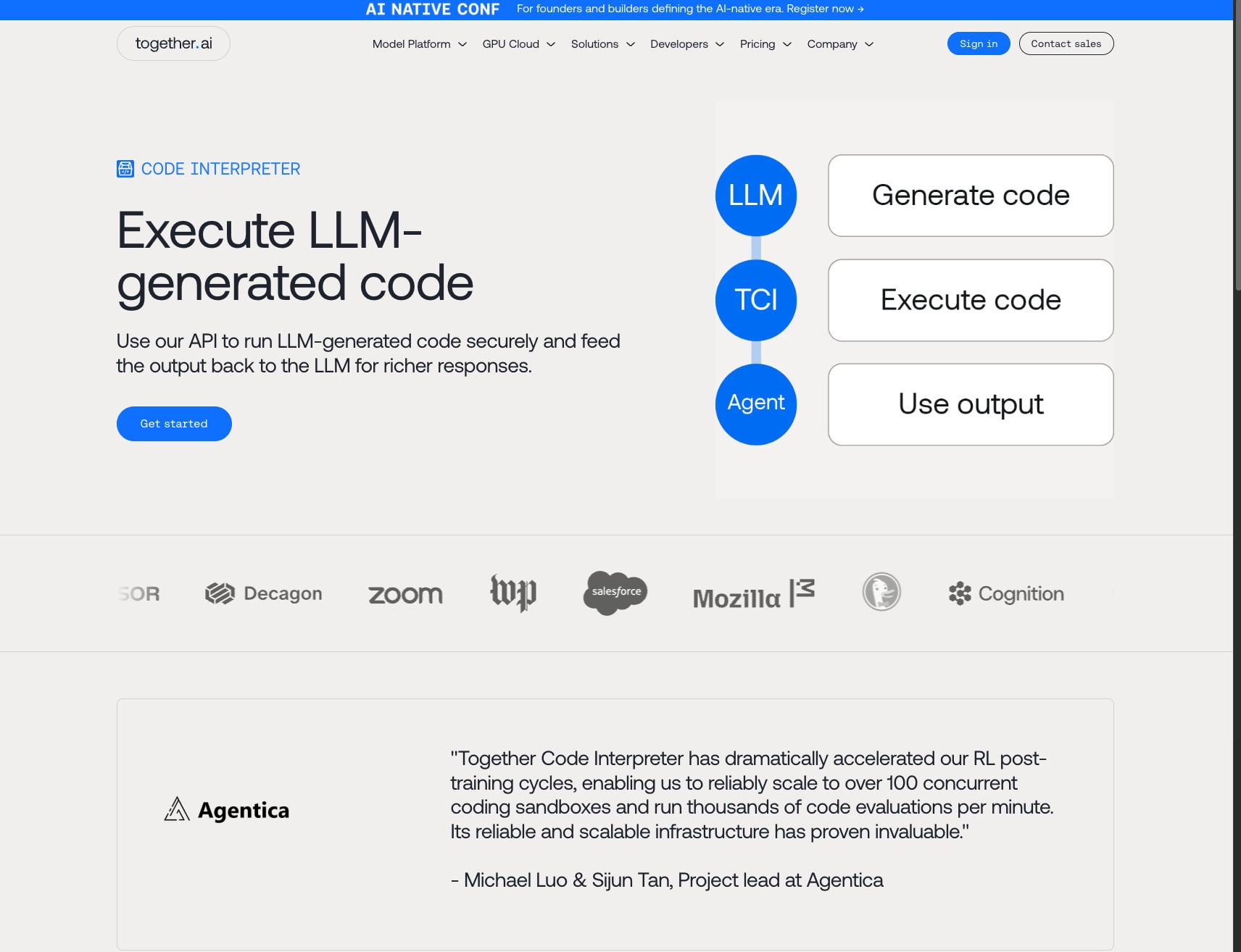 Together Code Interpreter | Together AI captured website design