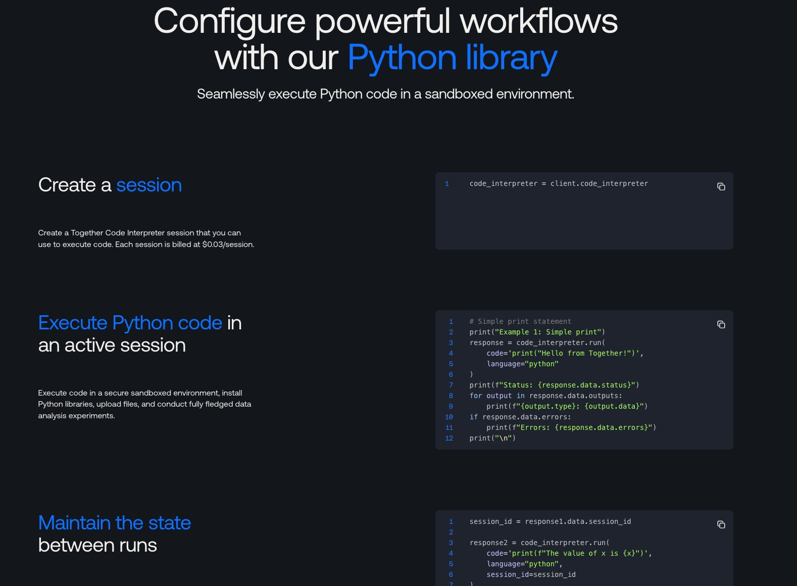Together Code Interpreter | Together AI captured website design