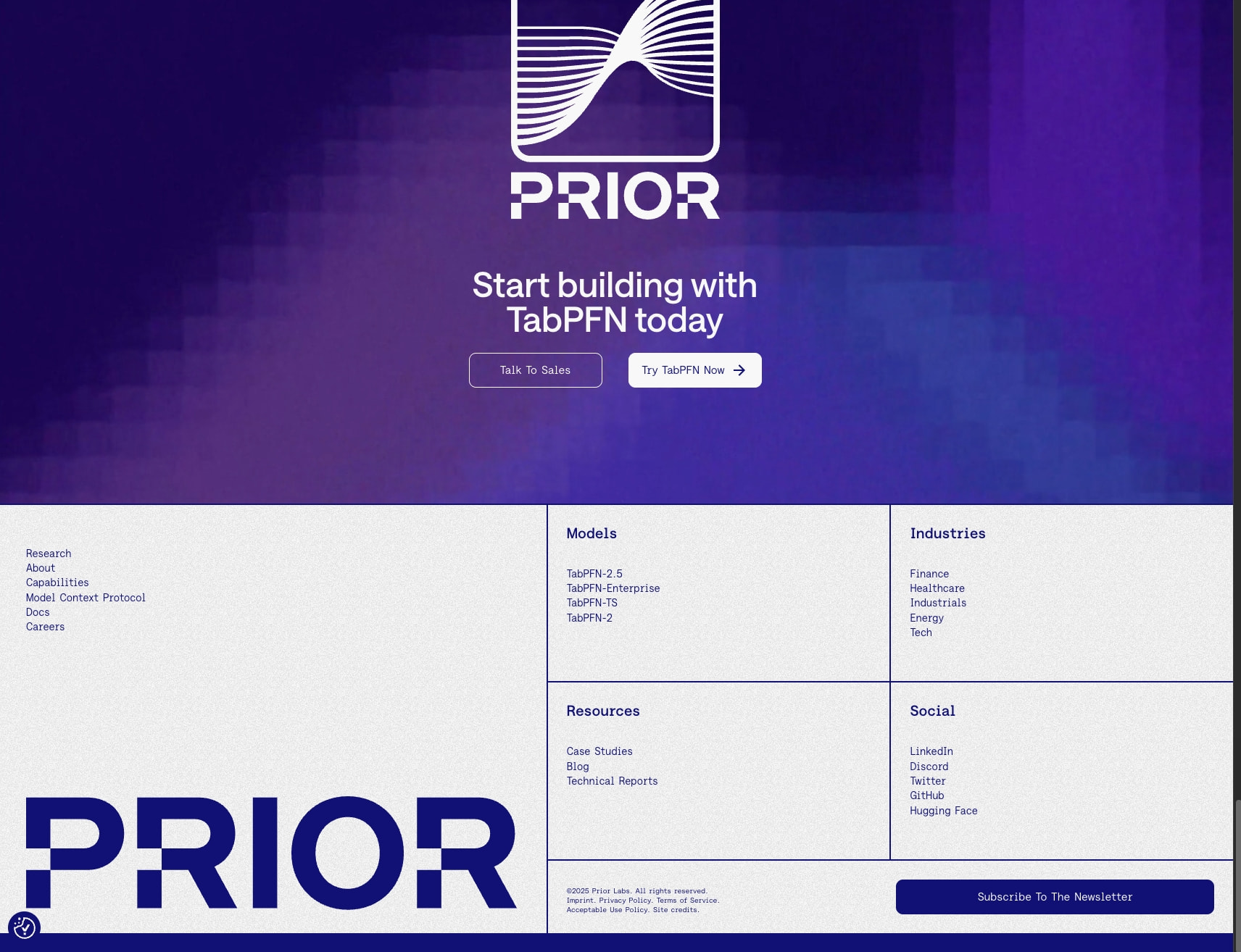 Prior Labs captured website design