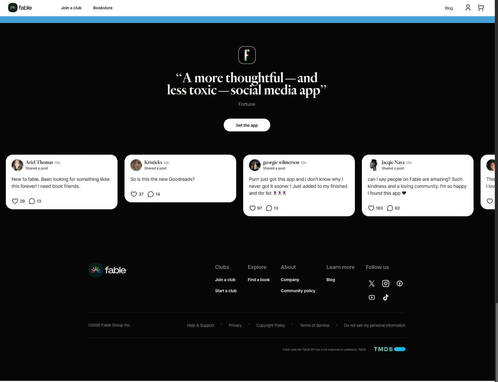 Fable: The social app for bookworms and bingewatchers captured website design