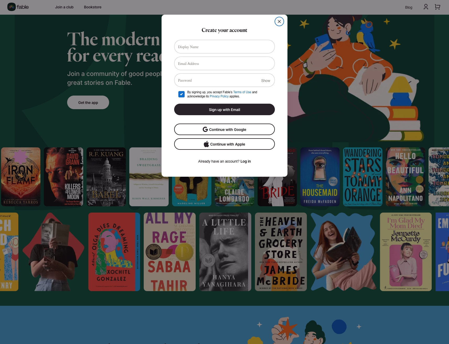 Fable: The social app for bookworms and bingewatchers captured website design