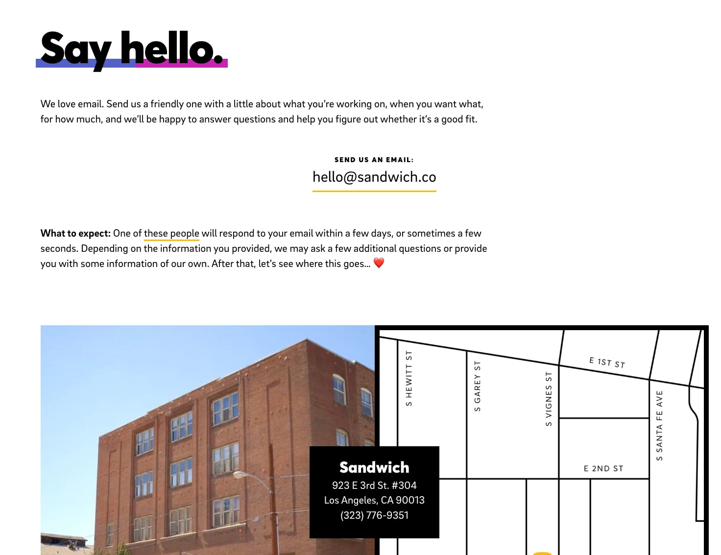 Contact - Sandwich captured website design