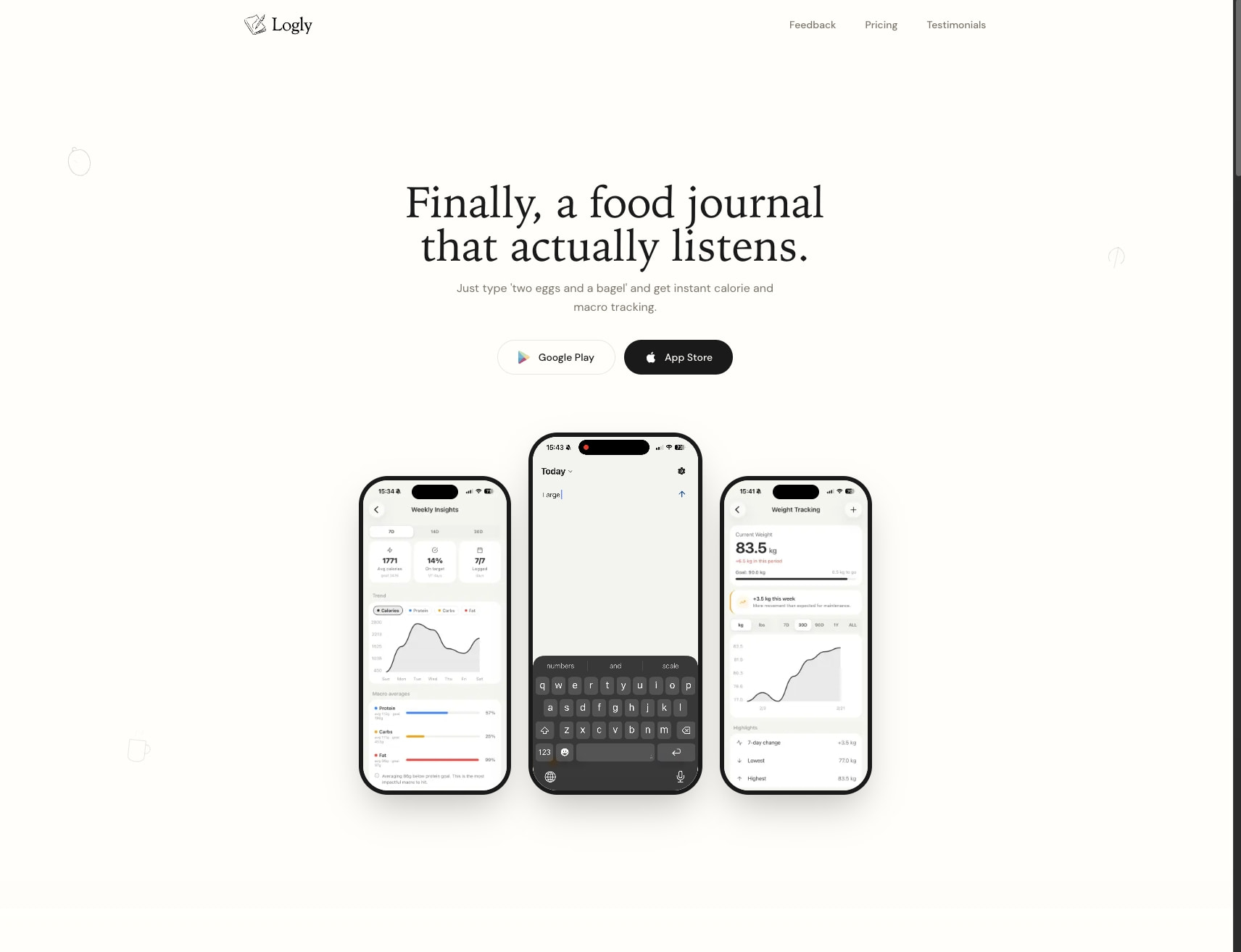 Logly - The effortless food journal. captured website design