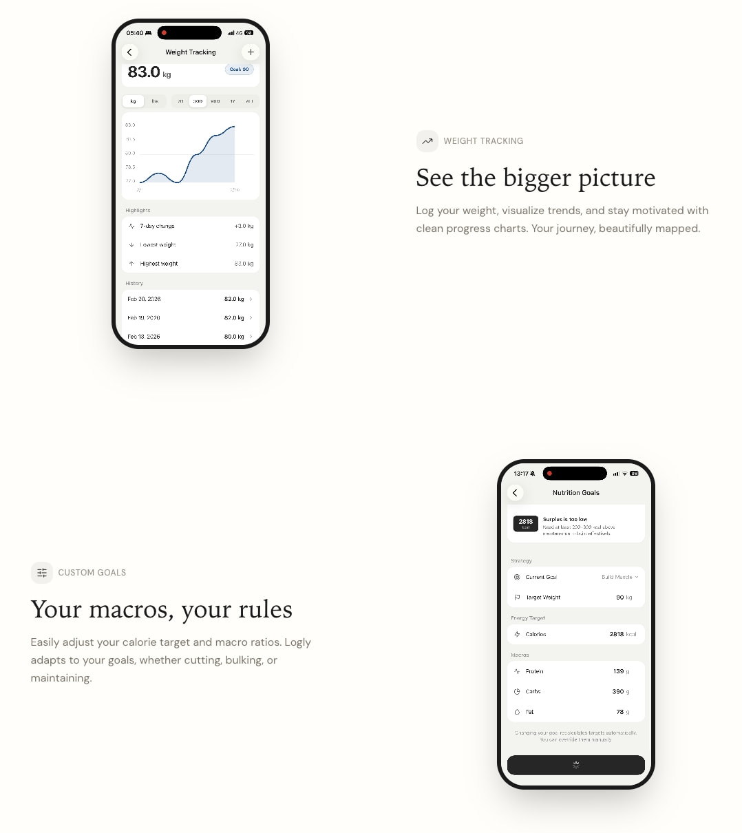 Logly - The effortless food journal. captured website design