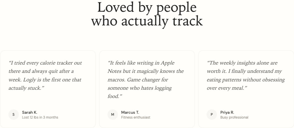 Logly - The effortless food journal. captured website design