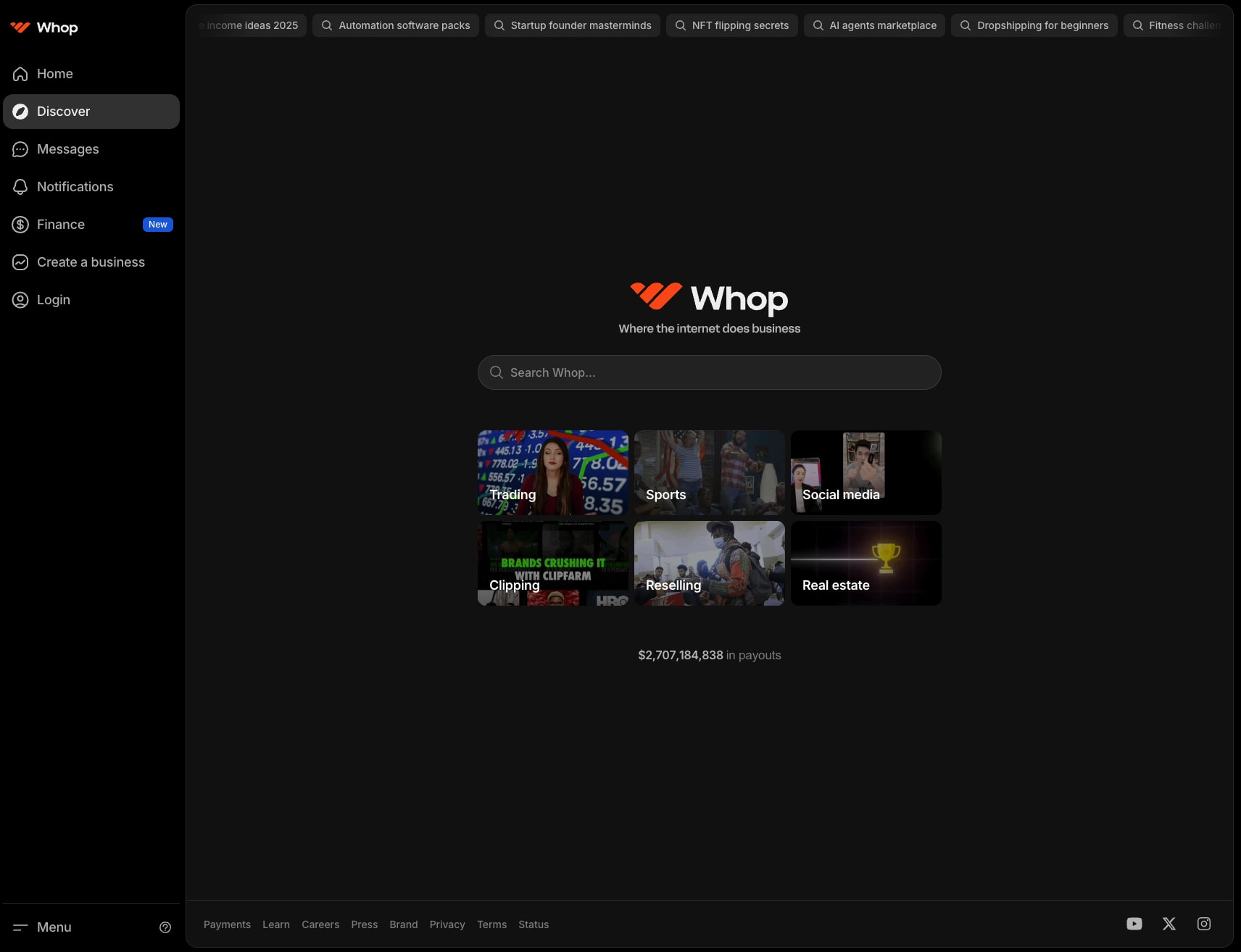 Discover | Whop captured website design