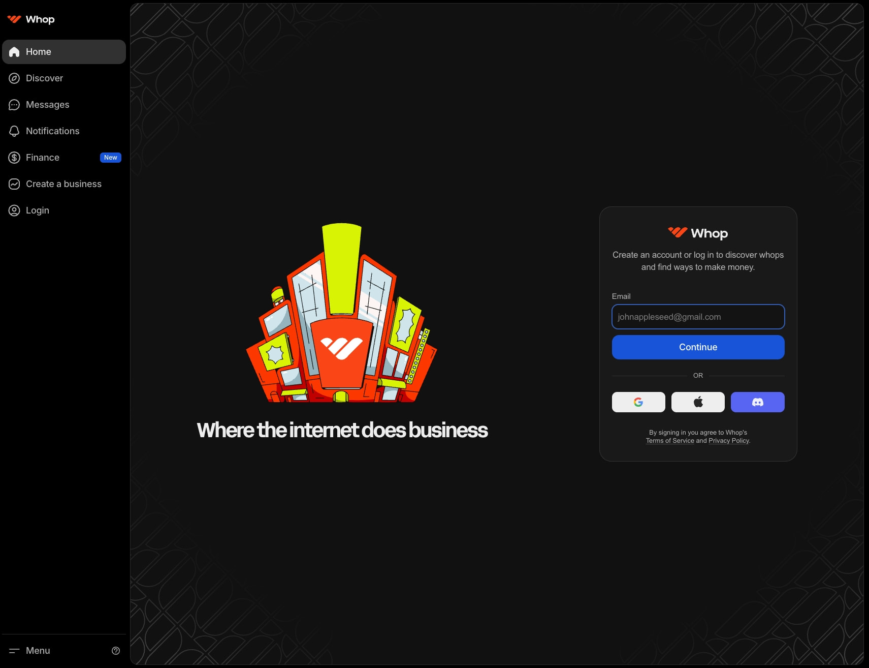 Home | Whop captured website design