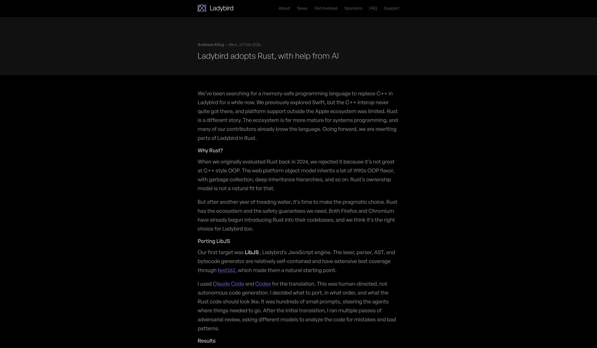Ladybird adopts Rust, with help from AI - Ladybird captured website design
