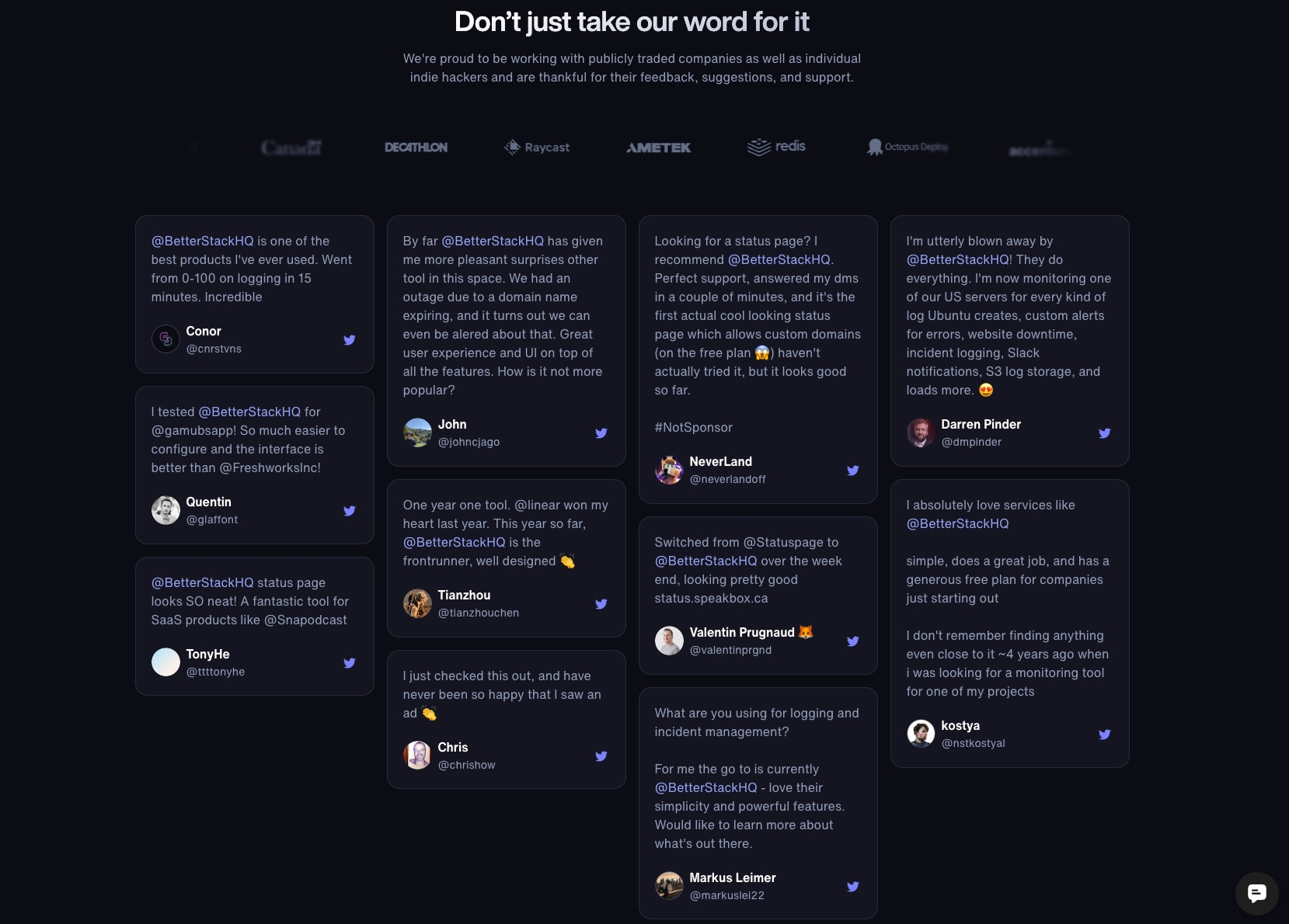 Better Stack - 30x cheaper than Datadog, Exceptional support captured website design