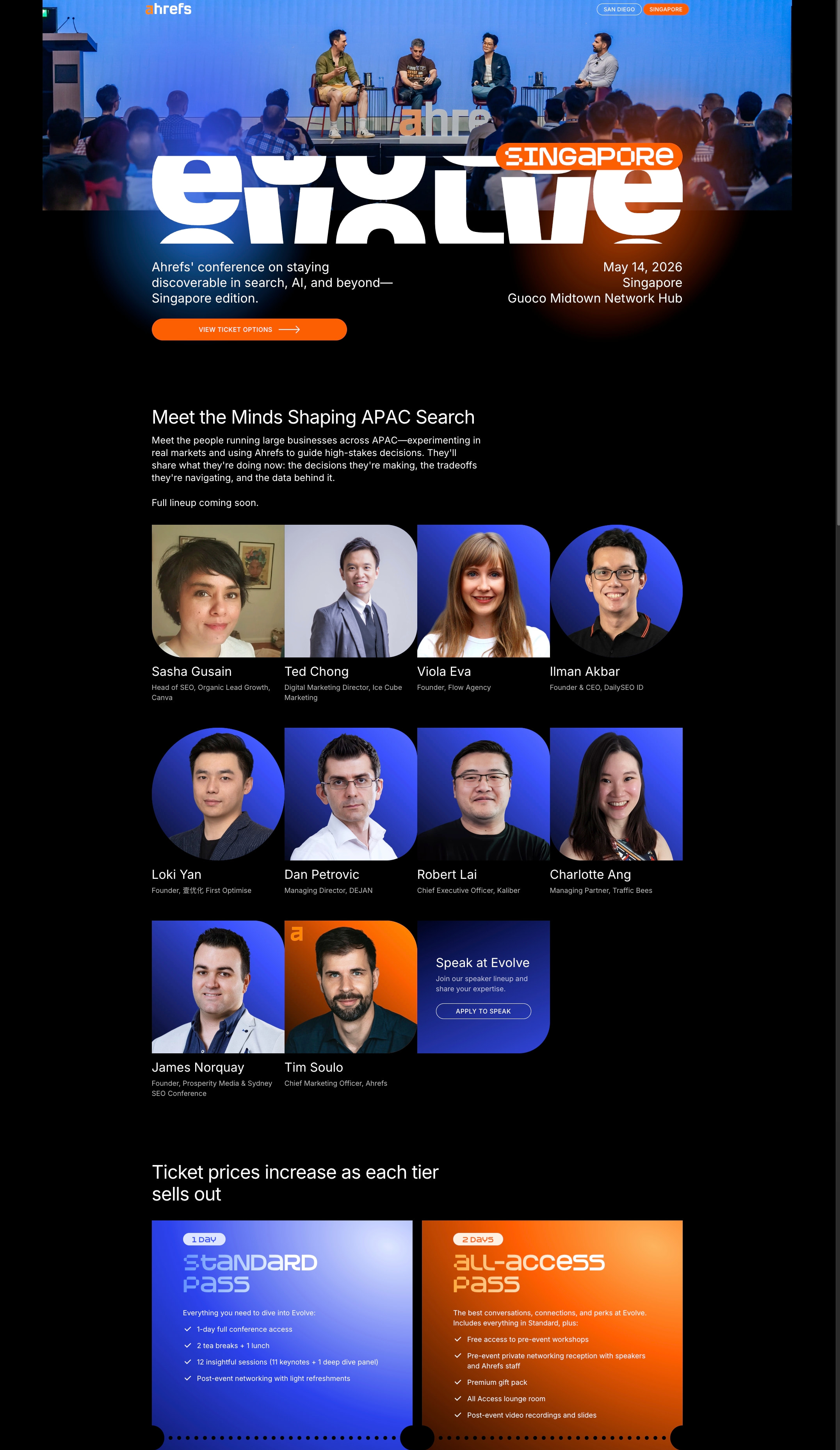 Ahrefs Evolve Singapore 2026 - SEO & Marketing Conference captured website design