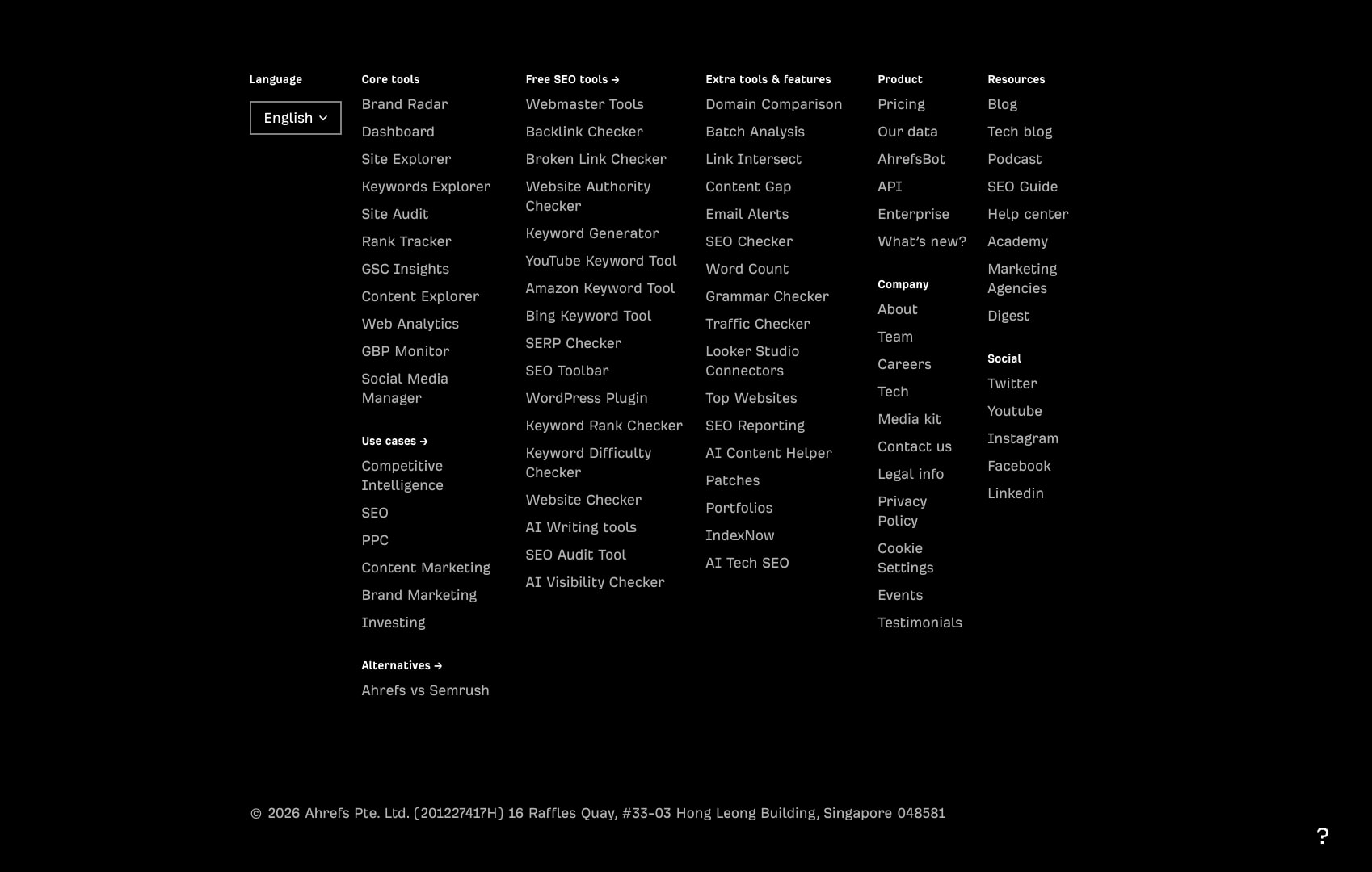 Deep-black footer packed with dense link columns and selectors captured website design