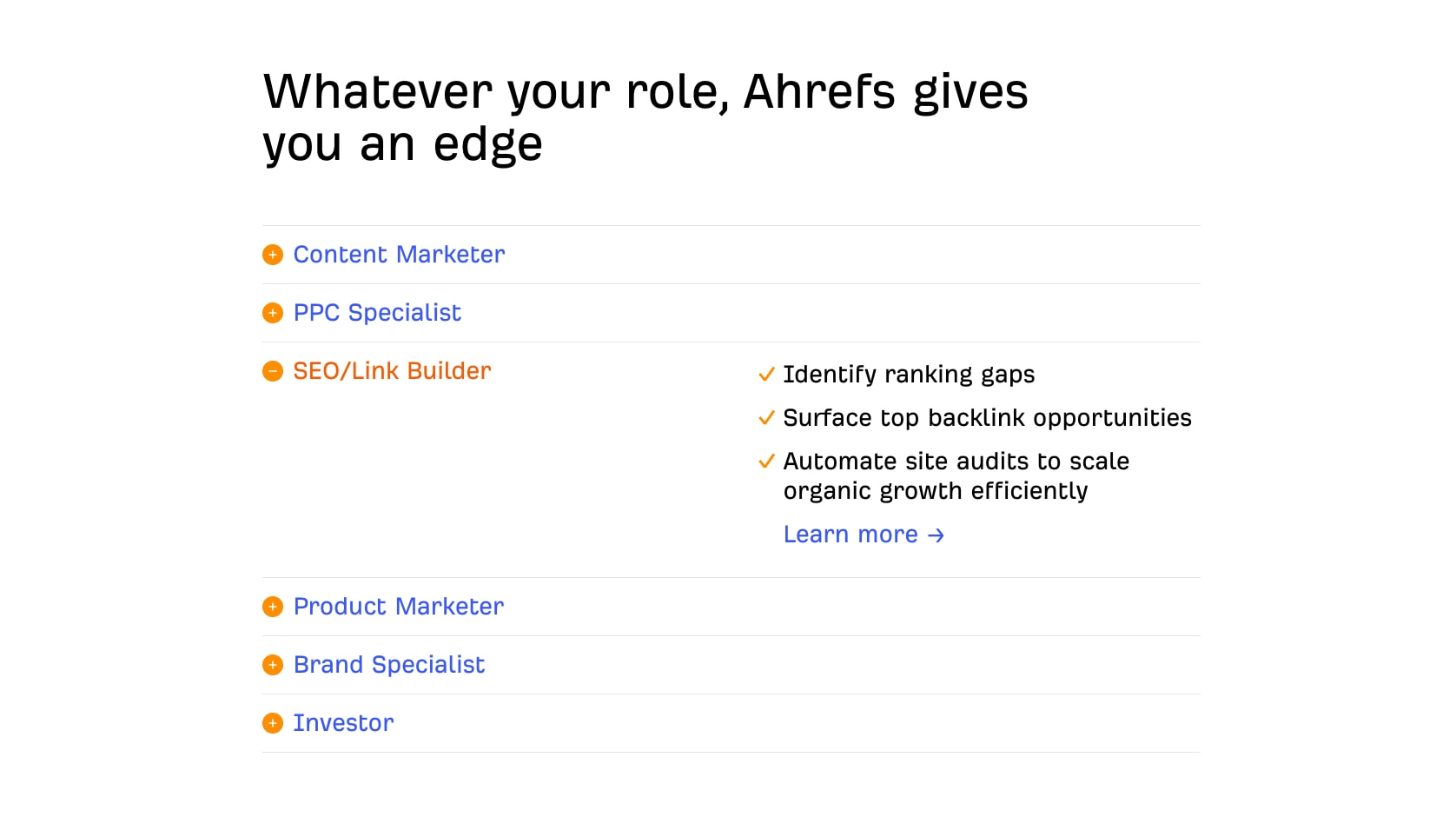 White role list with expandable rows and right-side detail pane captured website design
