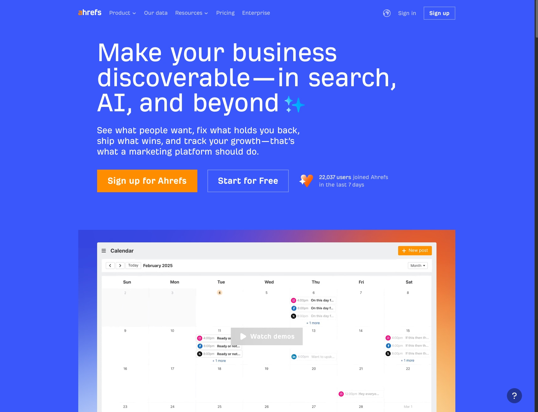 Blue hero with orange primary CTA and blue secondary button captured website design