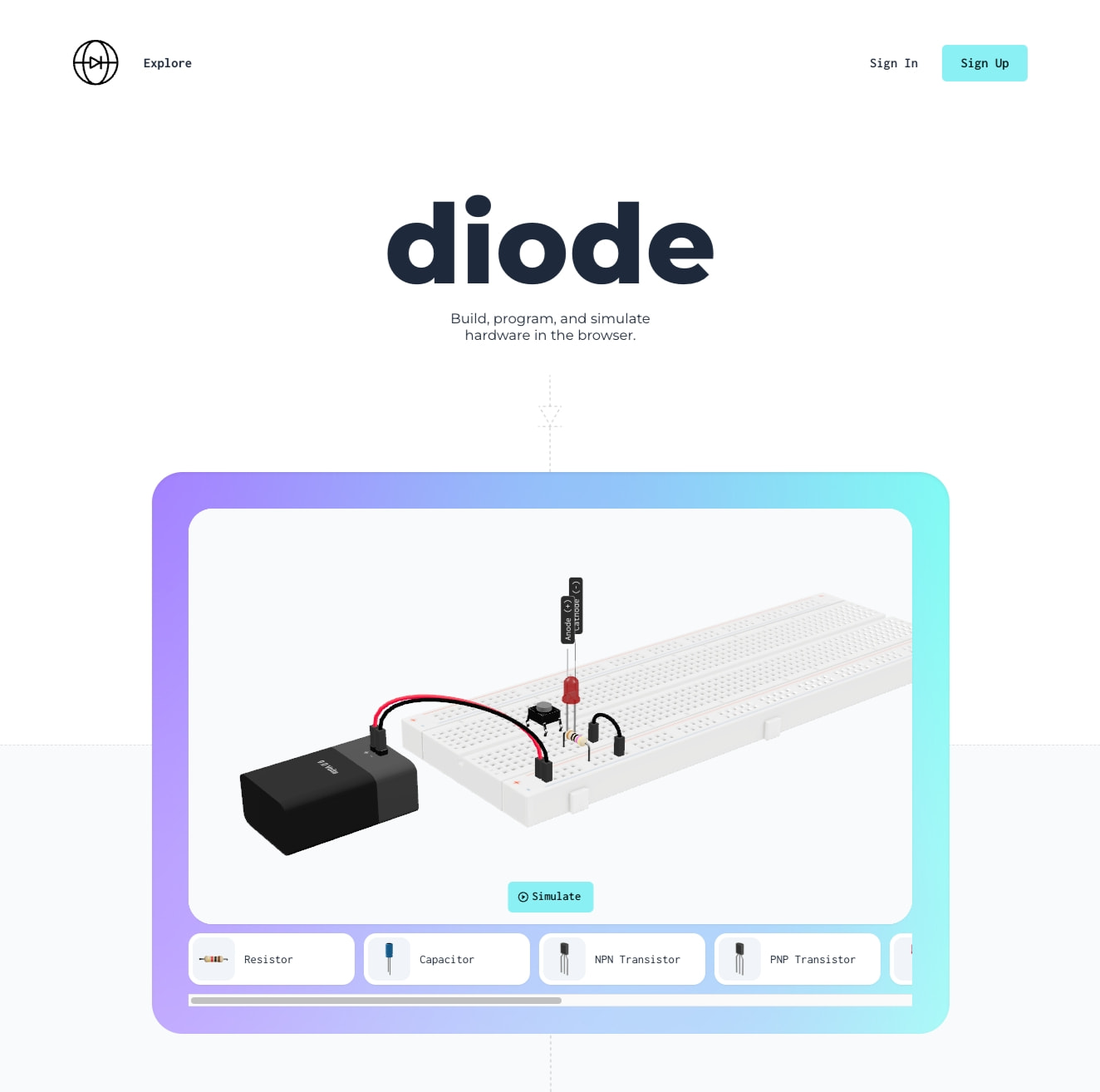 Diode — Build, program, and simulate hardware captured website design