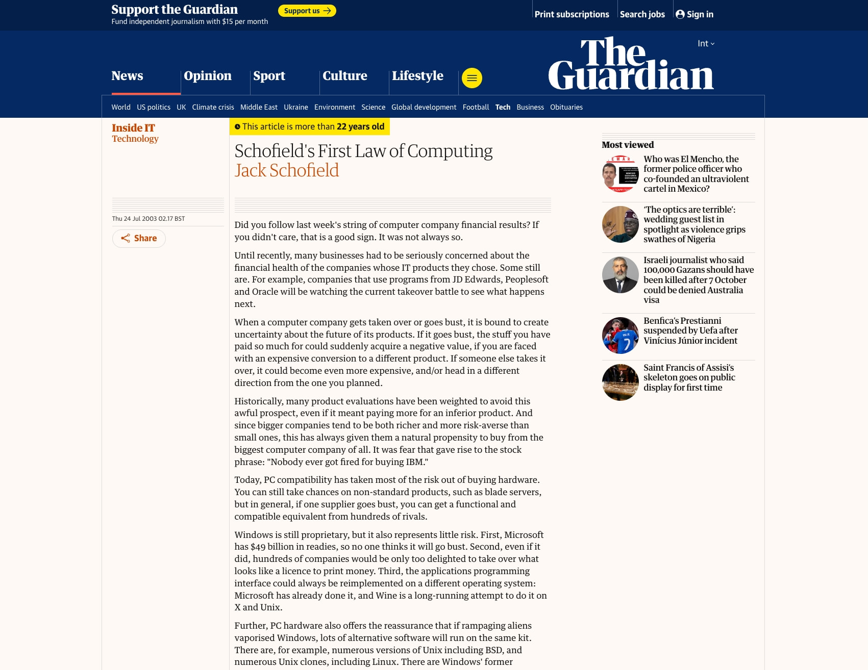 Schofield's First Law of Computing | Jack Schofield | The Guardian captured website design