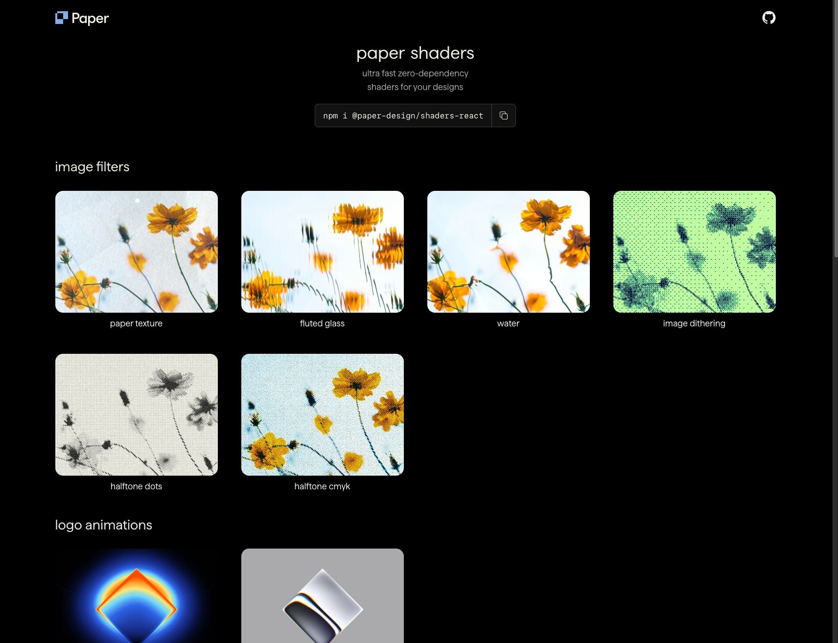 Paper Shaders – Ultra-fast zero-dependency shaders captured website design