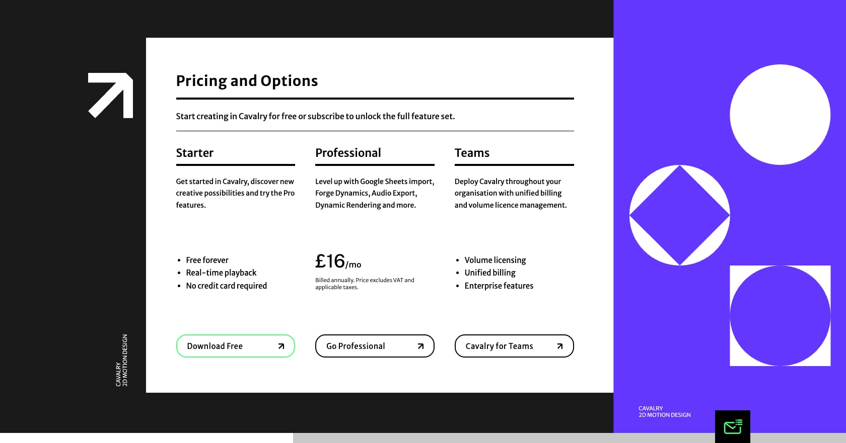 Cavalry - Powerful 2D Animation Software for Mac and Windows captured website design