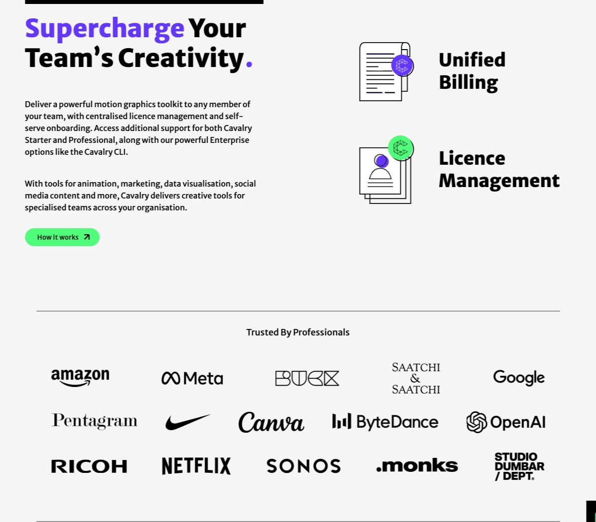 Cavalry for Teams. Volume licencing and unified billing for your entire organisation. captured website design
