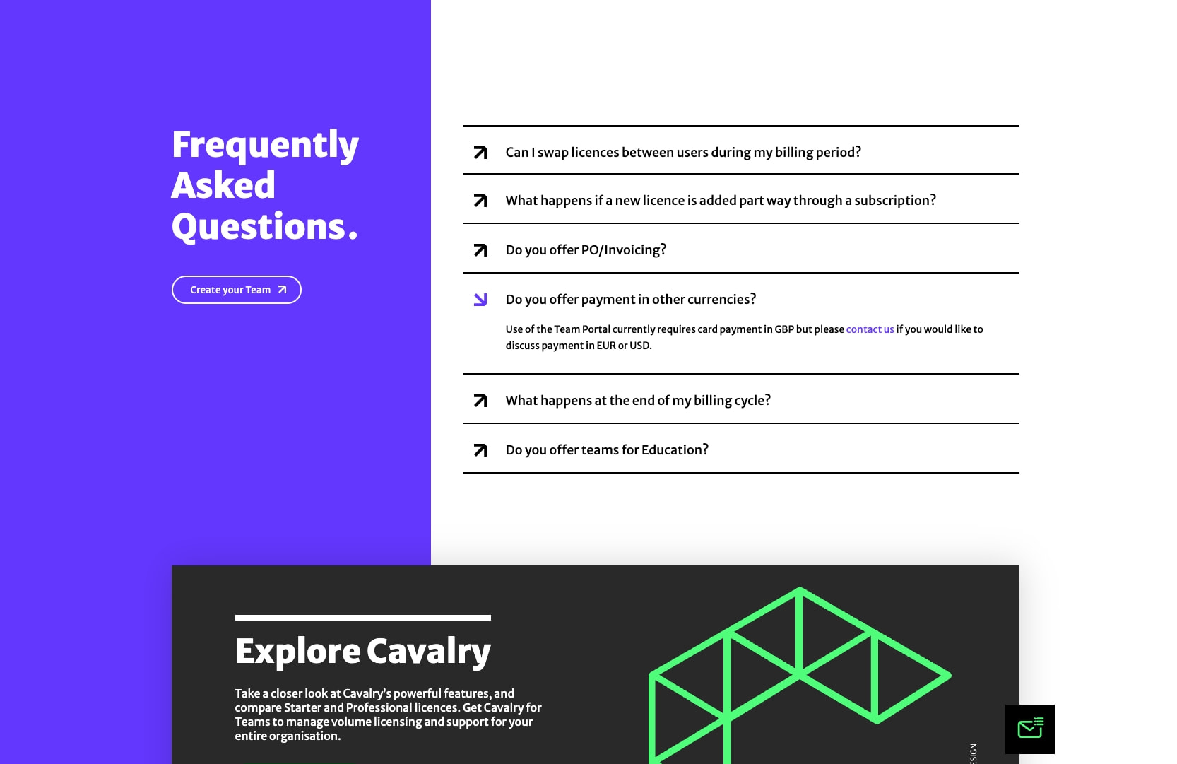 Cavalry for Teams. Volume licencing and unified billing for your entire organisation. captured website design