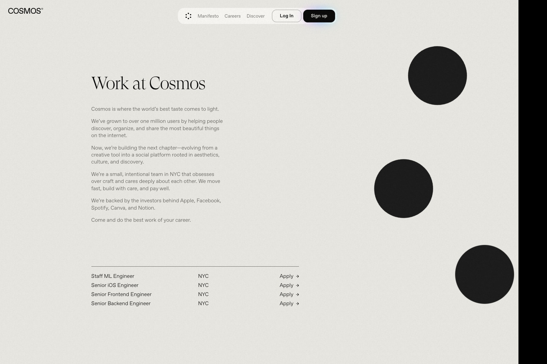 Work at Cosmos captured website design